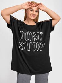 Top deportivo con estampado de letra - Negro - Ver 1