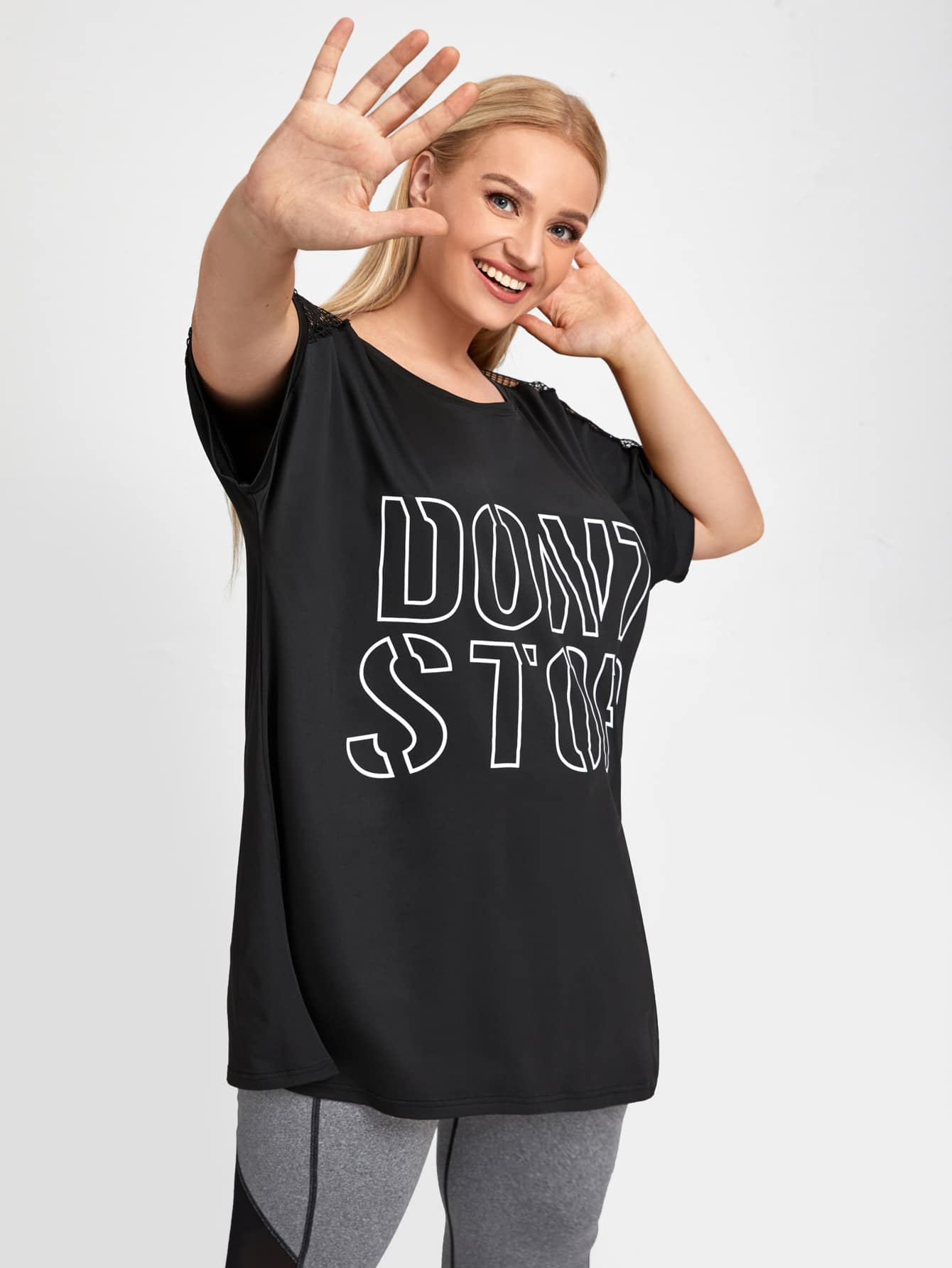 Plus Letter Graphic Sports Top - Black - View 3