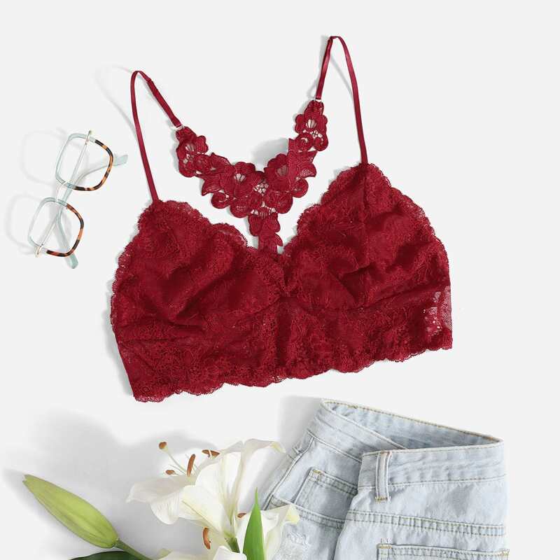 

Plus Floral Lace Bralette, Burgundy