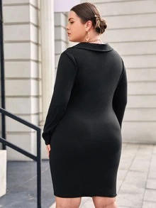 เดรสพลัสไซส์ จับจีบ เรียบง่าย ไม่เป็นทางการ - สีดำ - ดู 2