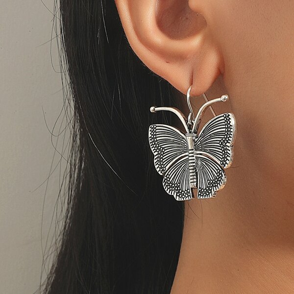 

Butterfly Charm Earrings, Antique silver