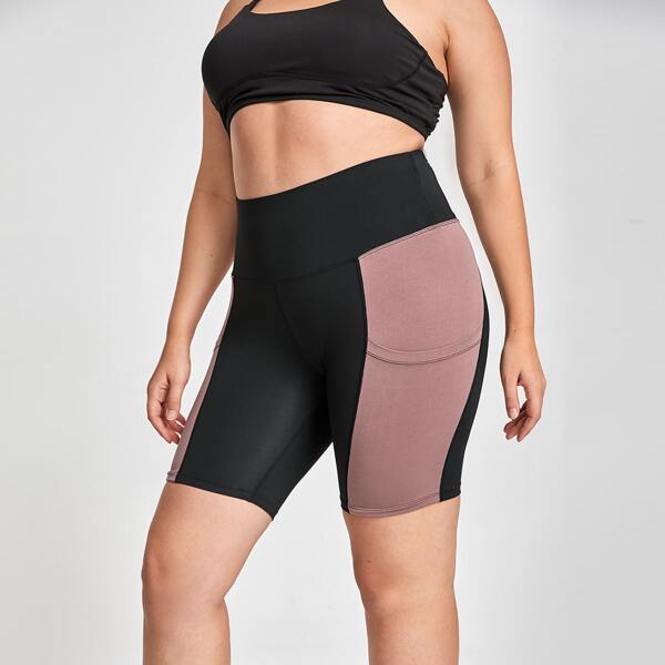 

Plus Colorblock High Stretch Sports Shorts With Phone Pocket, Multicolor