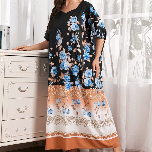 

Plus Floral Print Night Dress, Multicolor