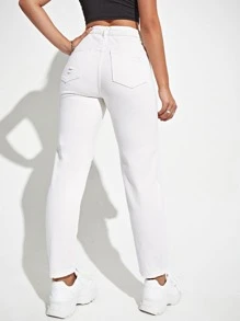 Jeans mom con diseño roto de cintura alta - Blanco - Ver 2