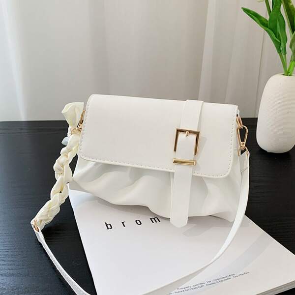 

Minimalist Flap Ruched Bag, White