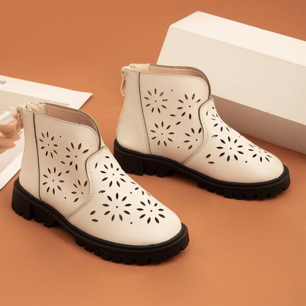 

Girls Hollow Out Back Zipper Boots, Apricot