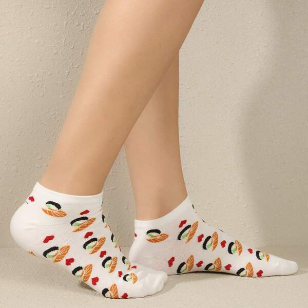 

Heart Print Ankle Socks, White