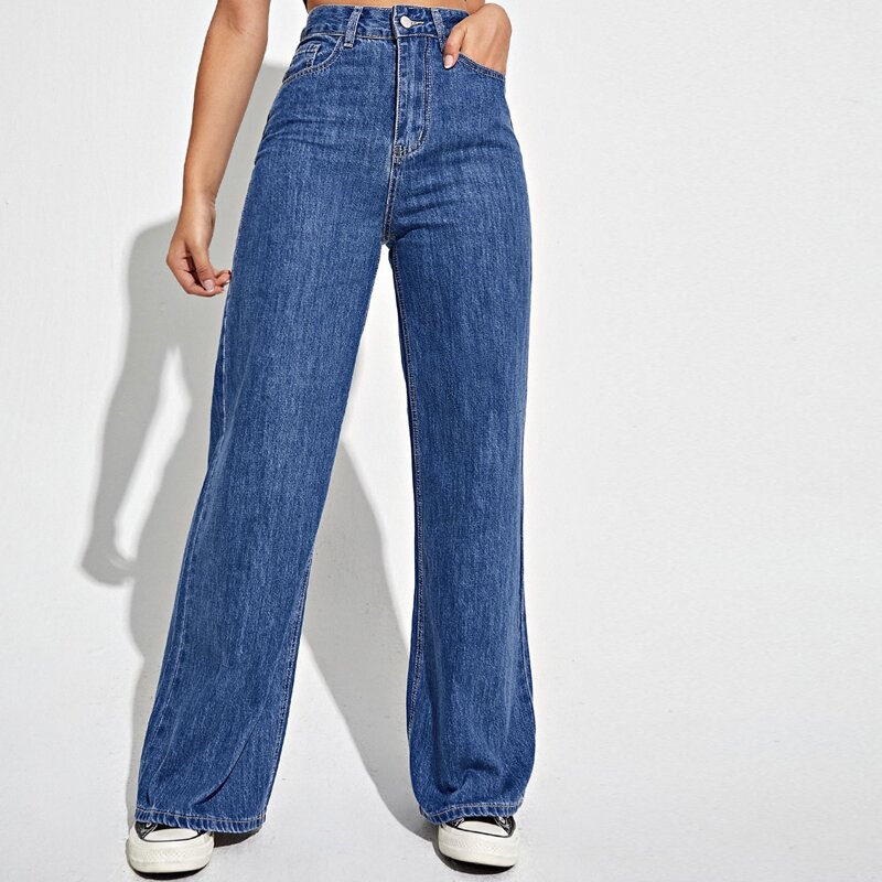 

High Waist Slant Pocket Wide Leg Jeans, Medium wash