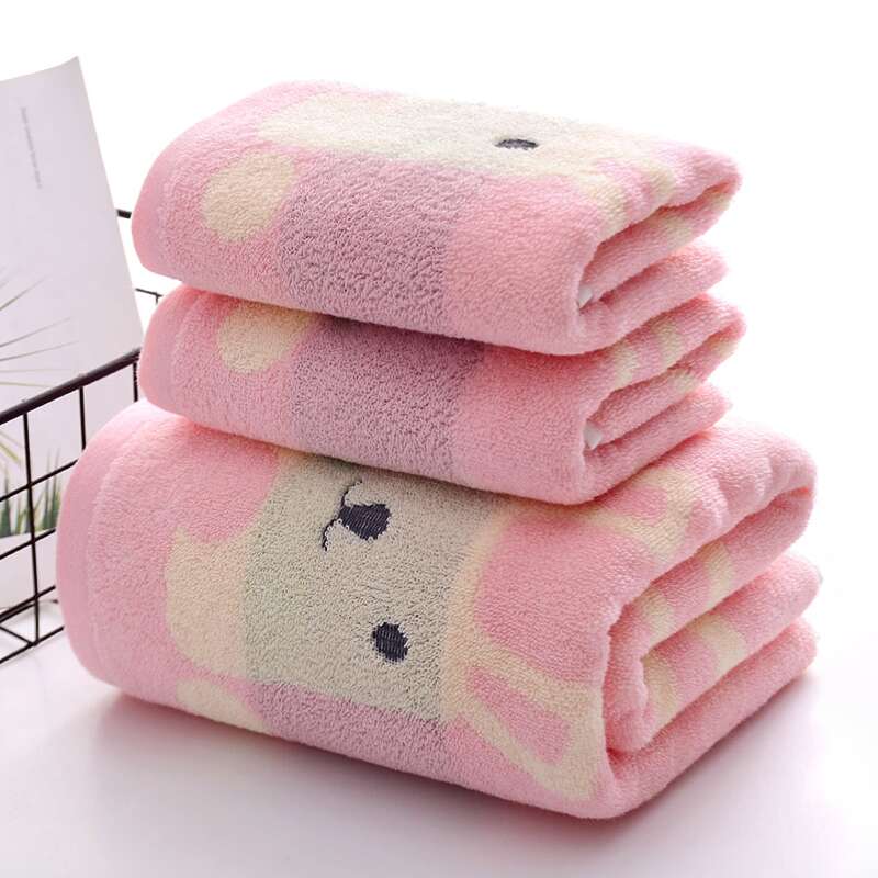 

1pc Rabbit Pattern Face Towel Or 1pc Bath Towel, Pink