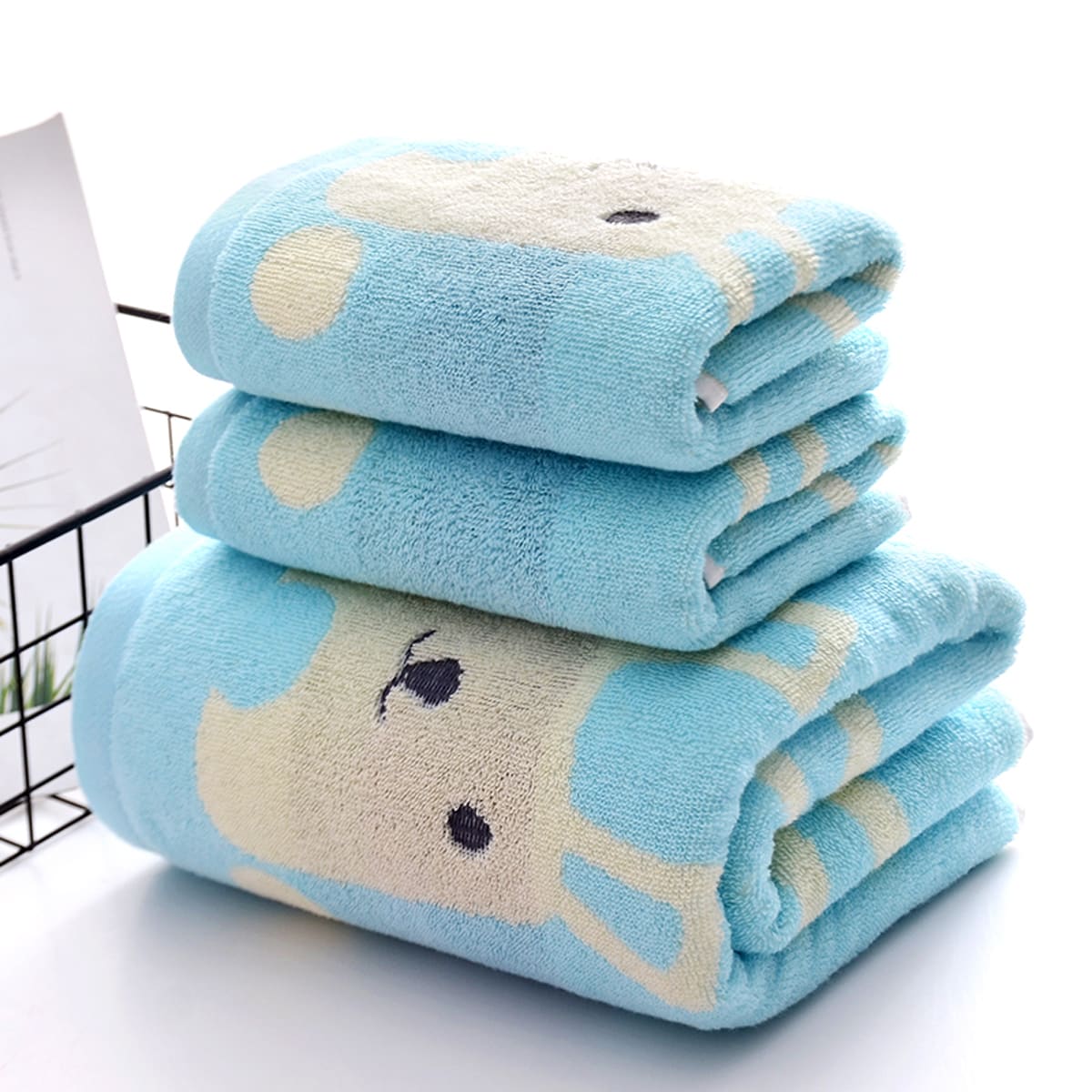 

1pc Rabbit Pattern Face Towel Or 1pc Bath Towel, Baby blue