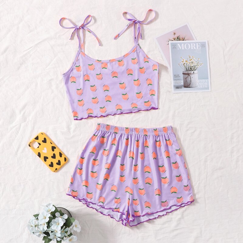 

Peach Print Knot-straps Pajama Set, Multicolor
