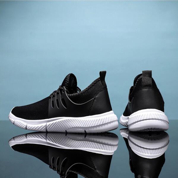 

Men Knit Lace-up Running Shoes, Black