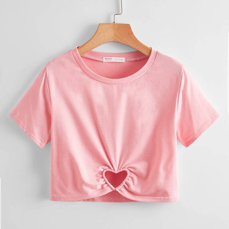 

Solid Heart Cut Out Tee, Pink