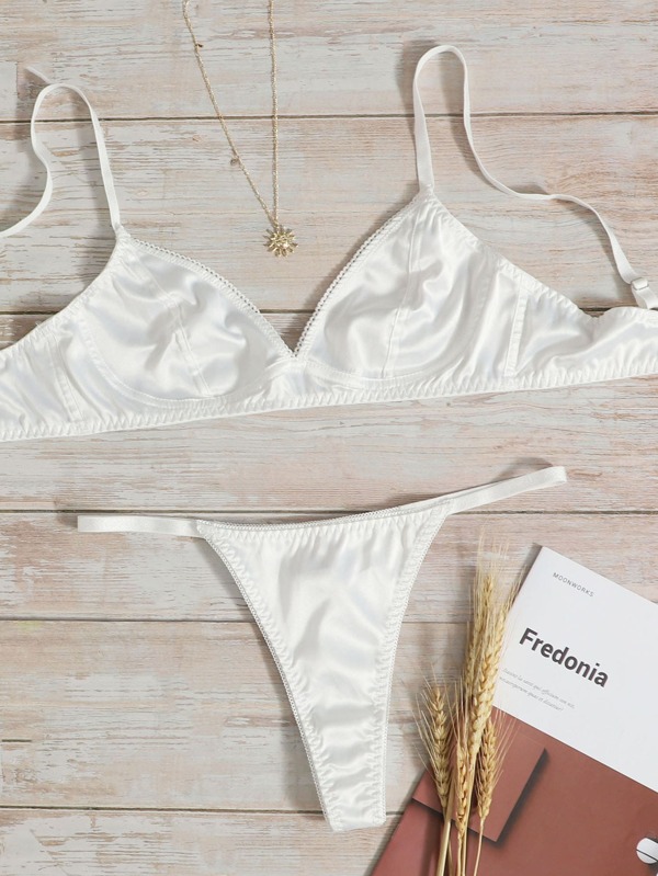 Snug Zone Solid Satin Bra & Panty Lingerie Set