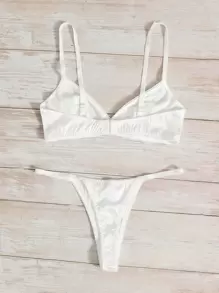 Solid Satin Bra & Panty Lingerie Set - White - View 2