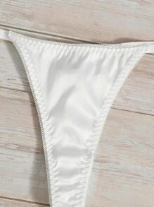 Solid Satin Bra & Panty Lingerie Set - White - View 4