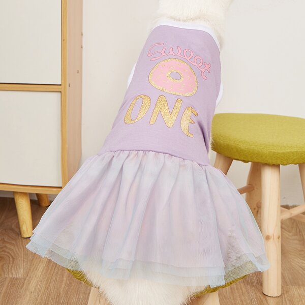 

Donut Print Pet Lace Dress, Purple