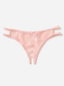 Classic Sexy Floral Lace Crotchless Panty Lingerie - Pink - View 4