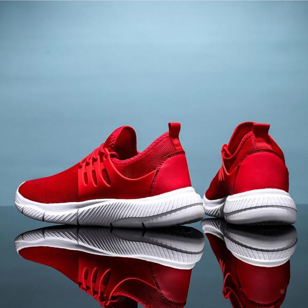 

Men Knit Lace-up Running Shoes, Red