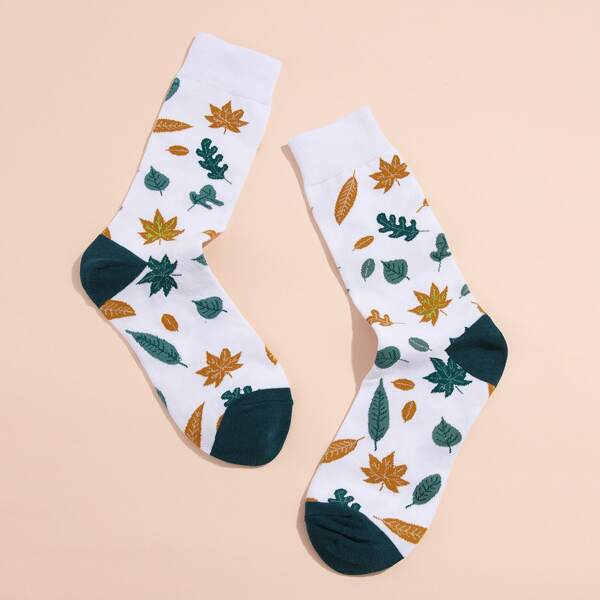 

Leaf Print Crew Socks, Multicolor
