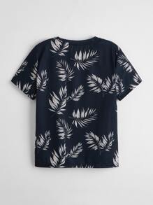 SHEIN Tween Boy Leaf Print Tee - Black and White - View 2