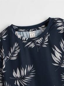 SHEIN Tween Boy Leaf Print Tee - Black and White - View 3