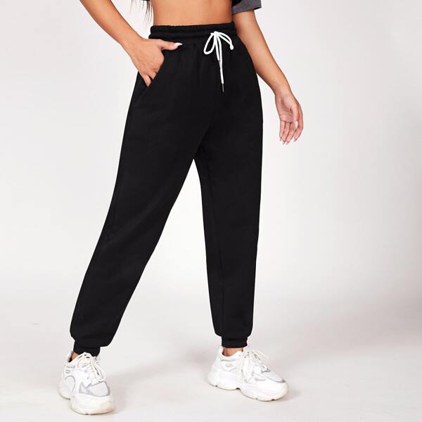 

Slant Pocket Drawstring Waist Sweatpants, Black