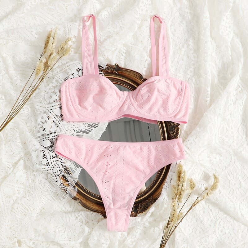 

Solid Underwire Lingerie Set, Pink