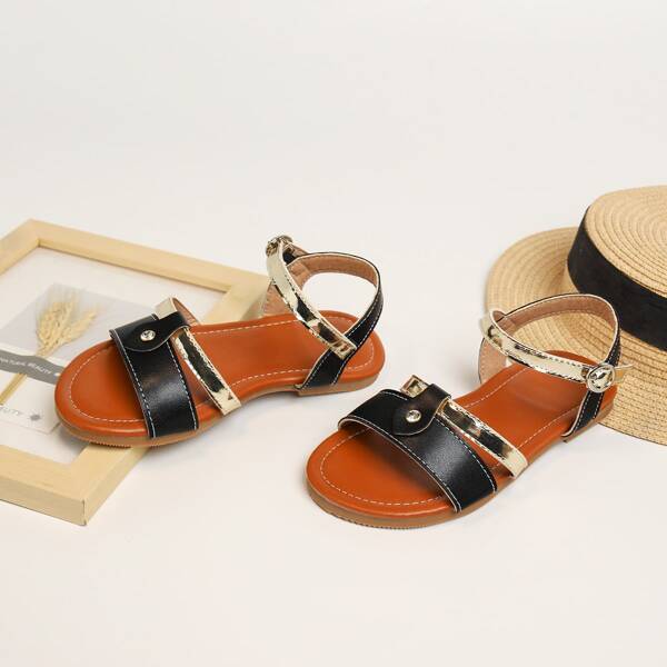 

Girls Rhinestone Metallic Strappy Sandals, Black