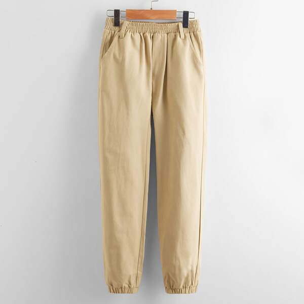 

Boys Solid Slant Pockets Pants, Khaki