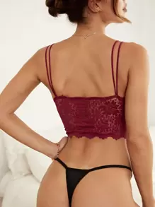 Scallop Trim Floral Lace Bralet - Burgundy - View 2