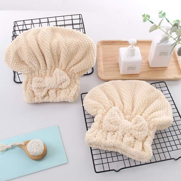 

1pc Bow Decor Hair Drying Cap, Khaki