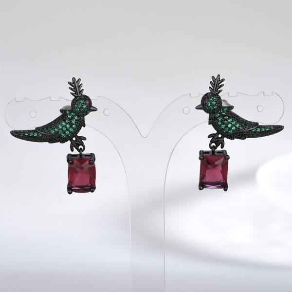 

Zircon Woodpecker Design Drop Earrings, Multicolor