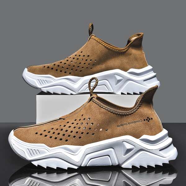 

Men Perforated Slip On Sneakers, Brown