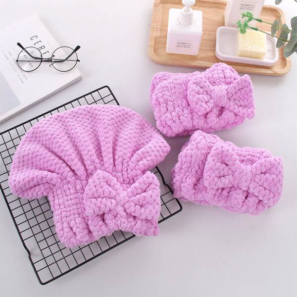 

1pc Bow Decor Hair Drying Cap, Purple