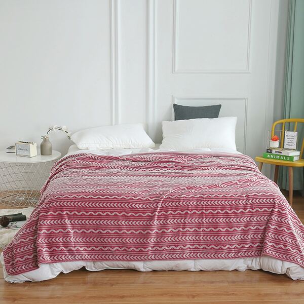 

1pc Striped Fleece Blanket, Burgundy