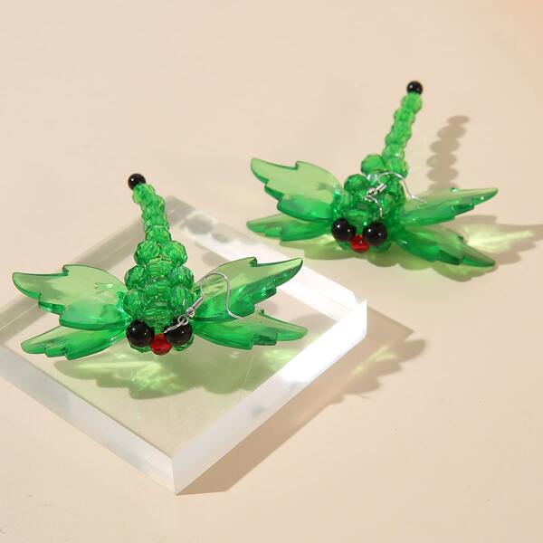 

Dragonfly Design Earrings, Green