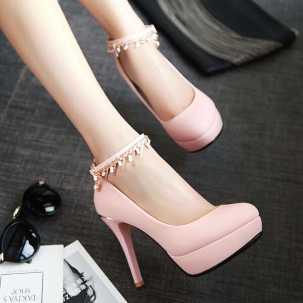 

Minimalist Platform Glitter Ankle Strap Pumps, Pink