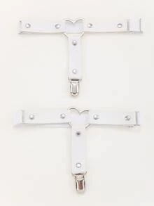 2pcs Heart Decor Garter Belt - White - View 2