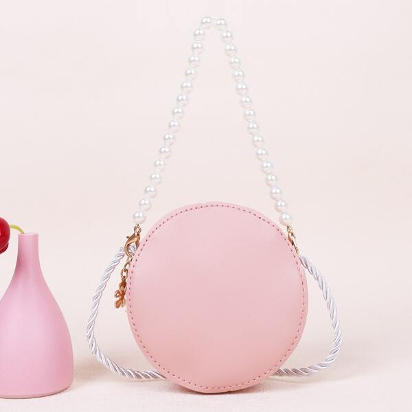

Girls Faux Pearl Handle Circle Bag, Pink