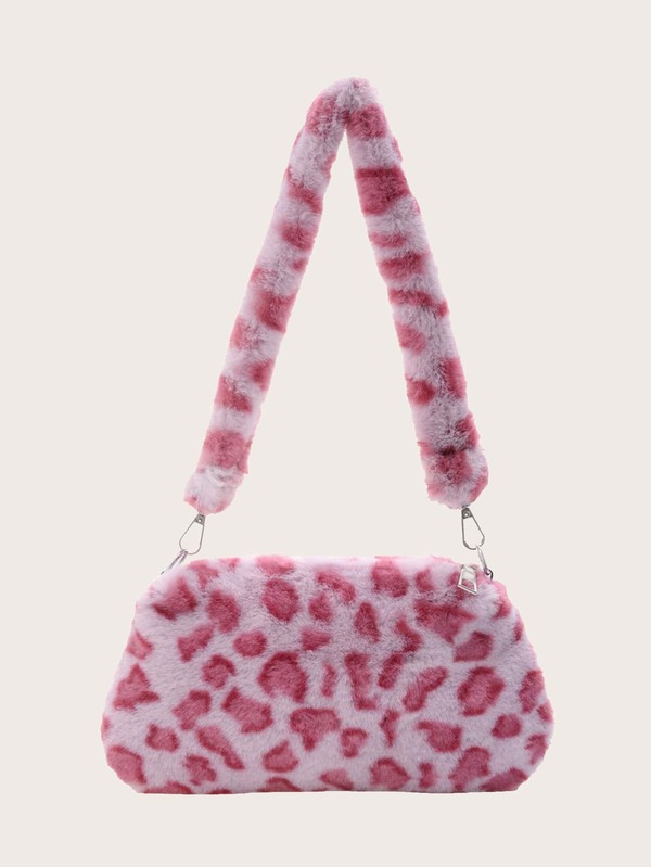 Girls Fluffy Leopard Print Shoulder Bag