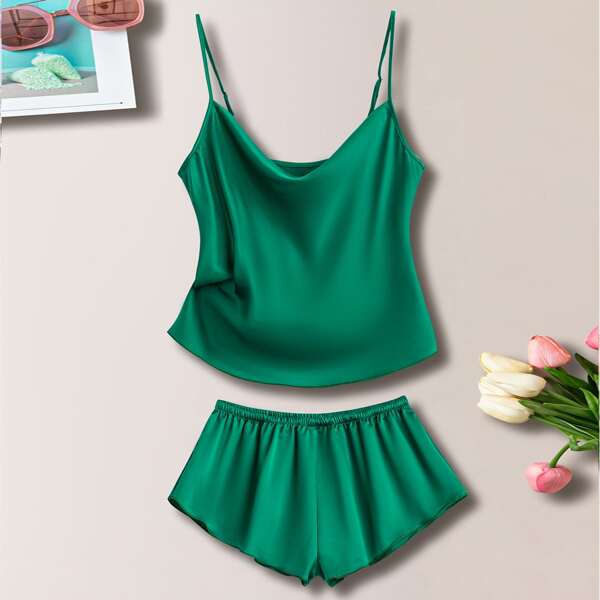 

Solid Satin Cami PJ Set, Green