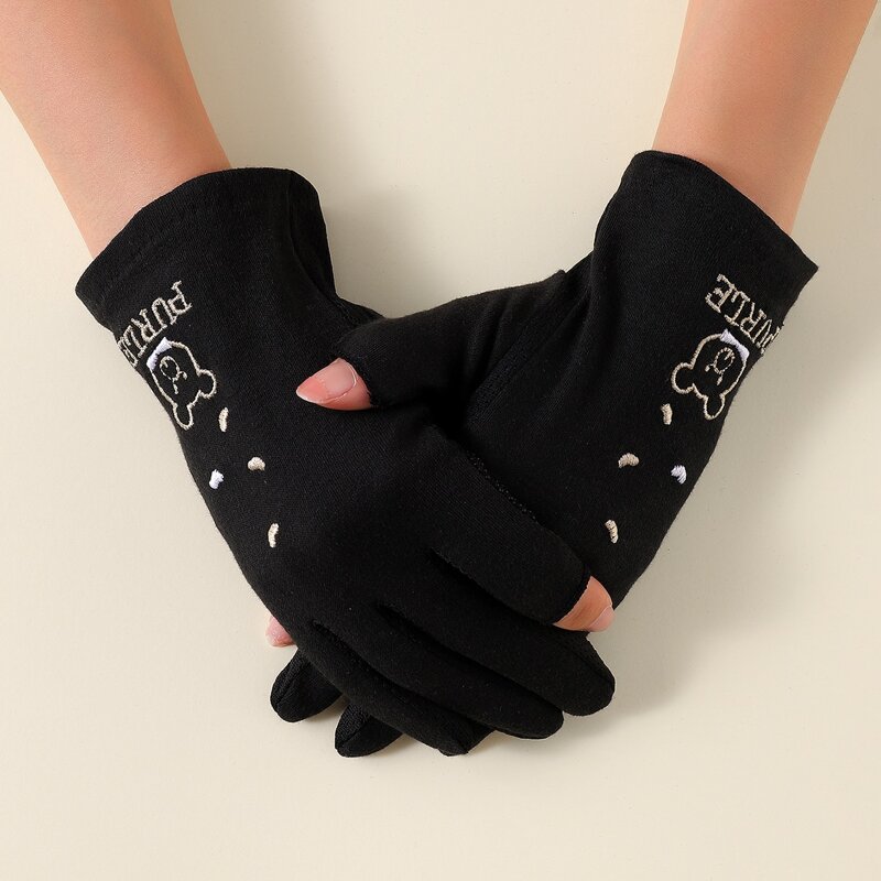 

Cartoon Embroidery Gloves, Black