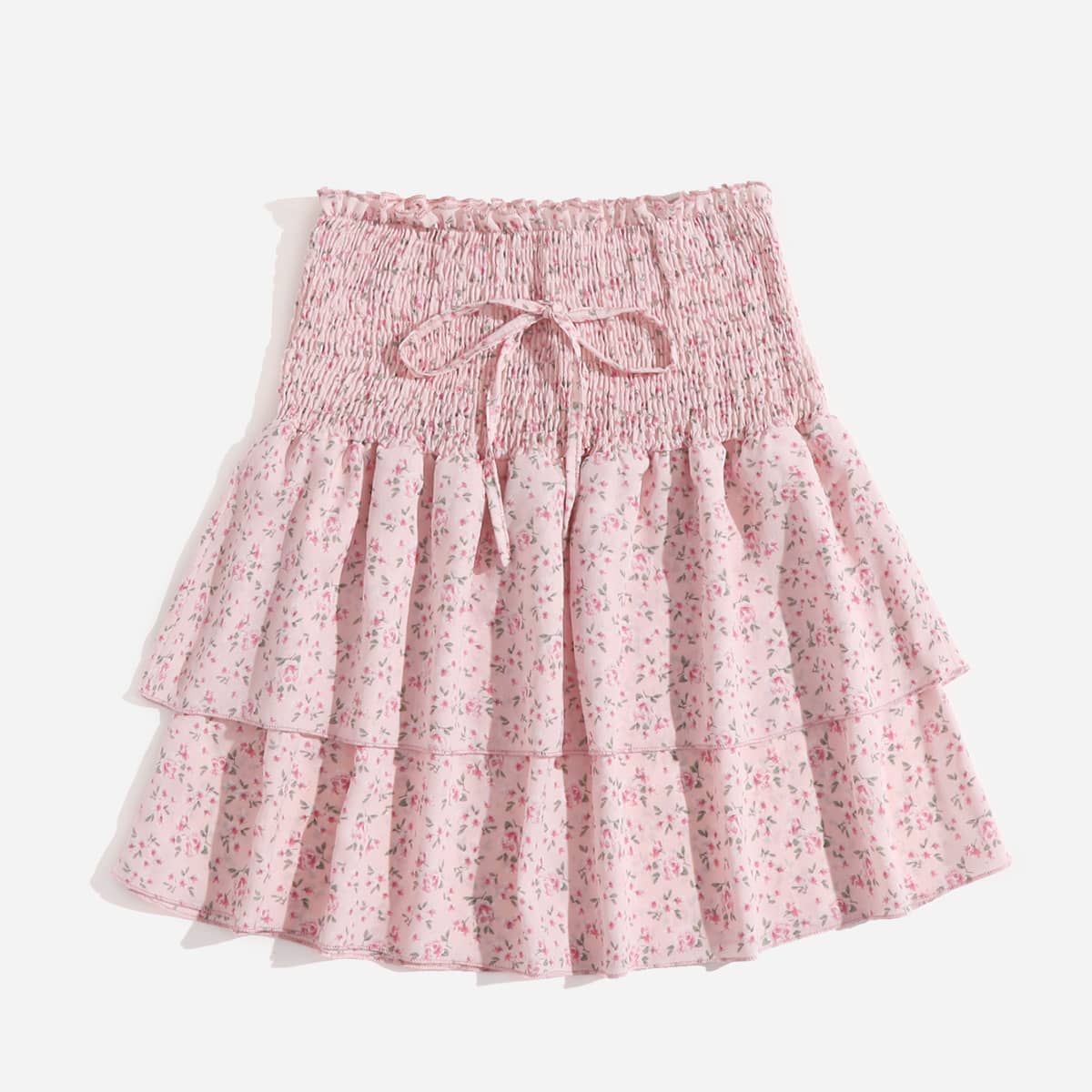 

Ditsy Floral Shirred Skirt, Baby pink