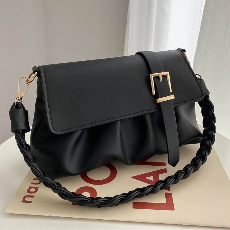 

Flap Ruched Shoulder Bag, Black