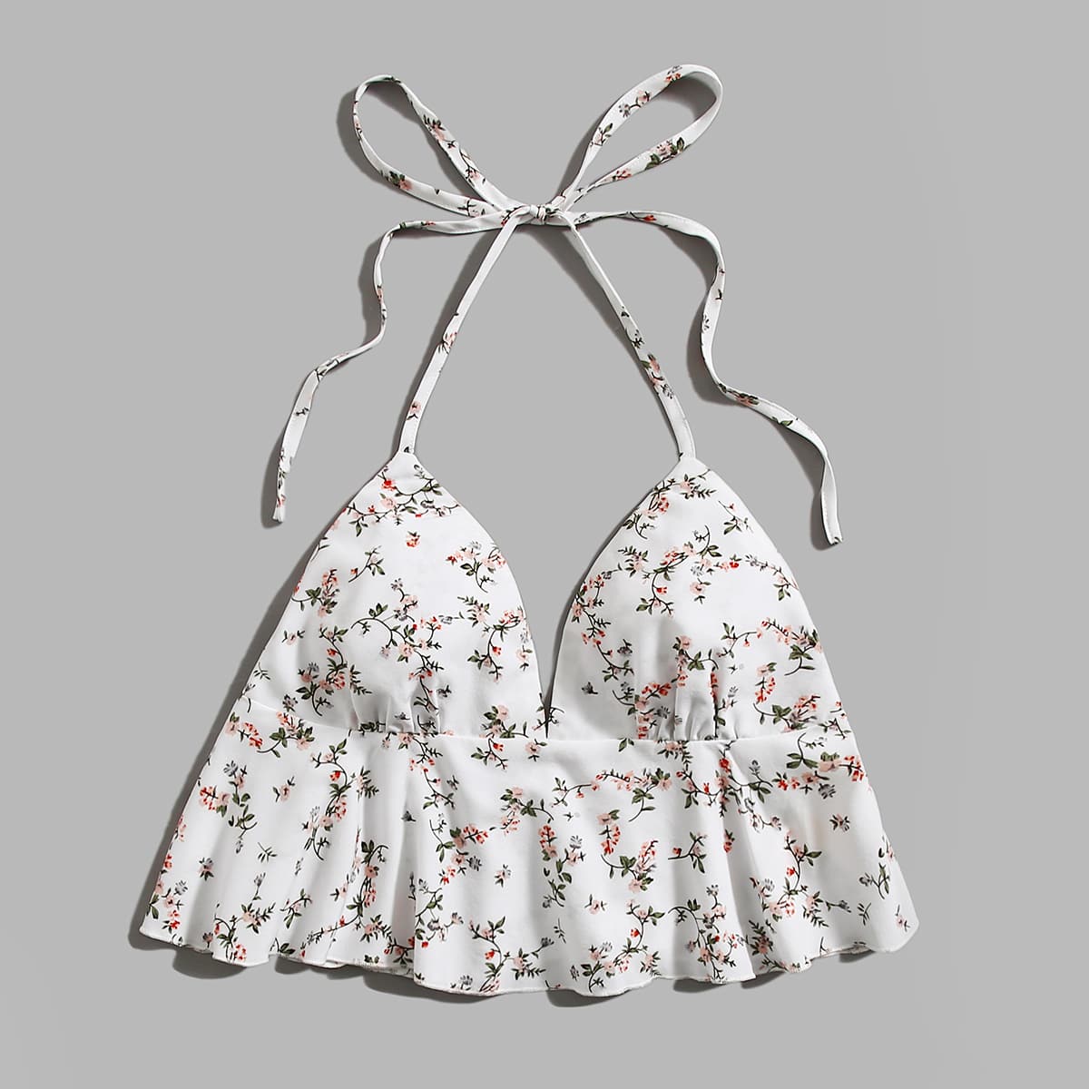 

Ditsy Floral Ruffle Halter Top, White