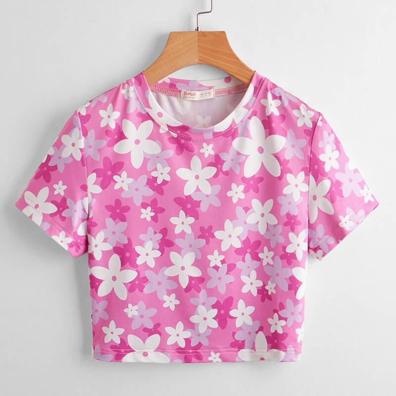 

Floral Graphic Crop Tee, Pink