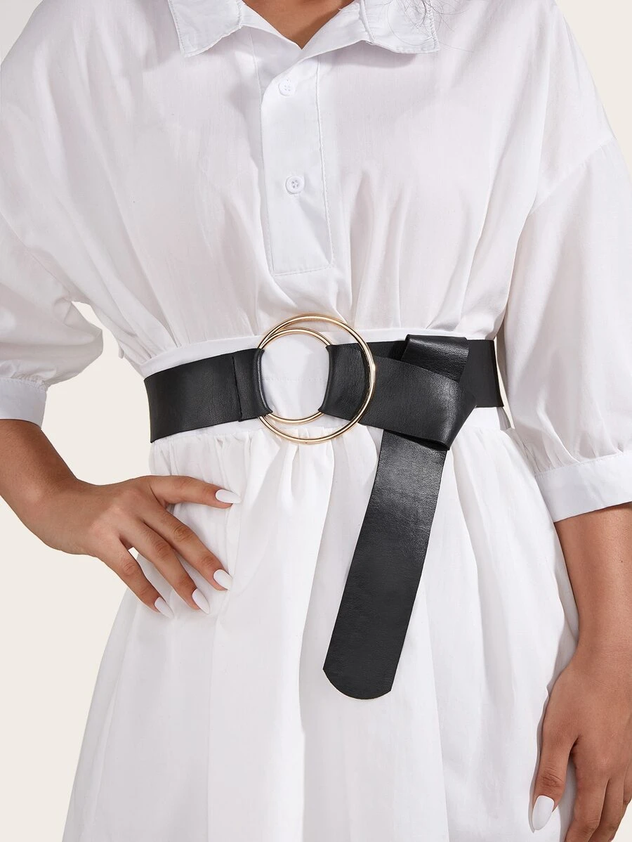 Cinturón ancho con diseño de aro - Negro - Ver 1