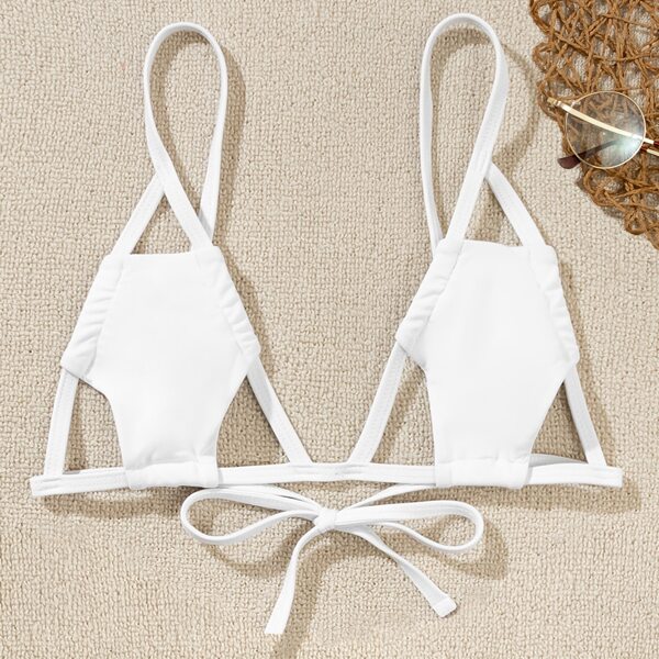 

Cut-out Detail Triangle Bikini Top, White