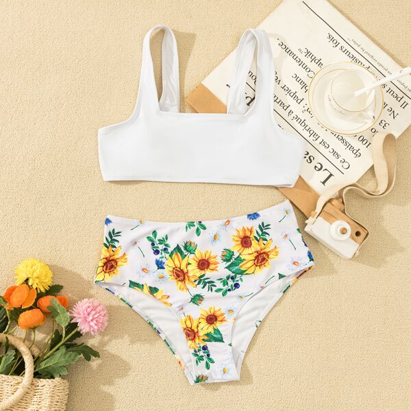 

Floral High Waisted Bikini Swimsuit, Multicolor